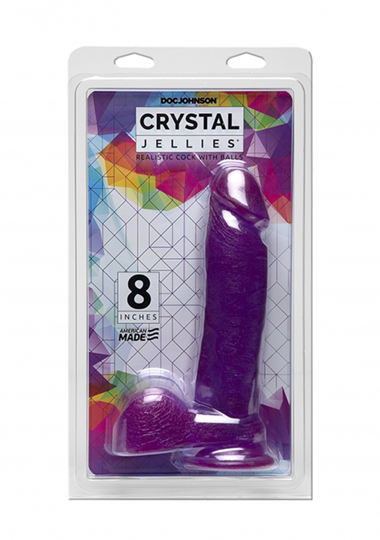 Crystal Jellies - Realistic Cock with Balls - 8 Inch - Purple