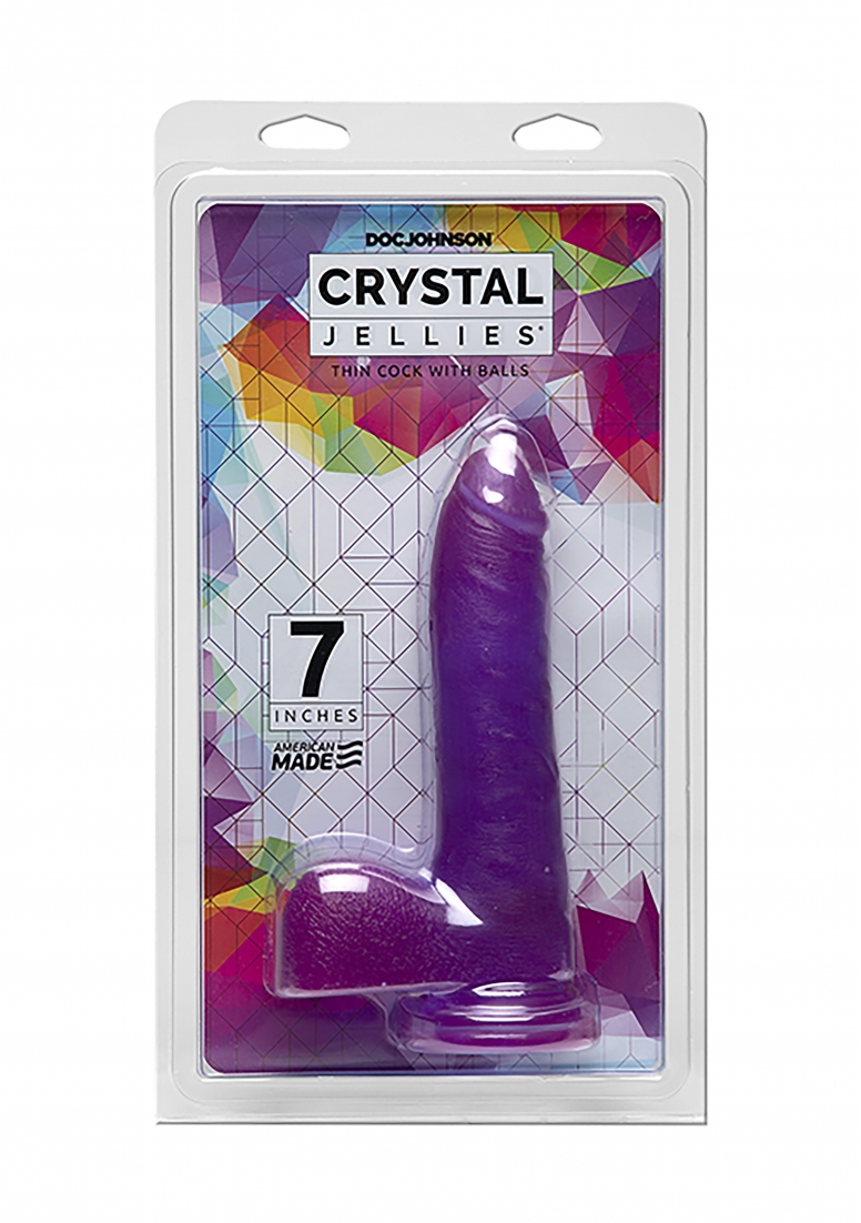 7 Inch Thin Cock with Balls - Purple