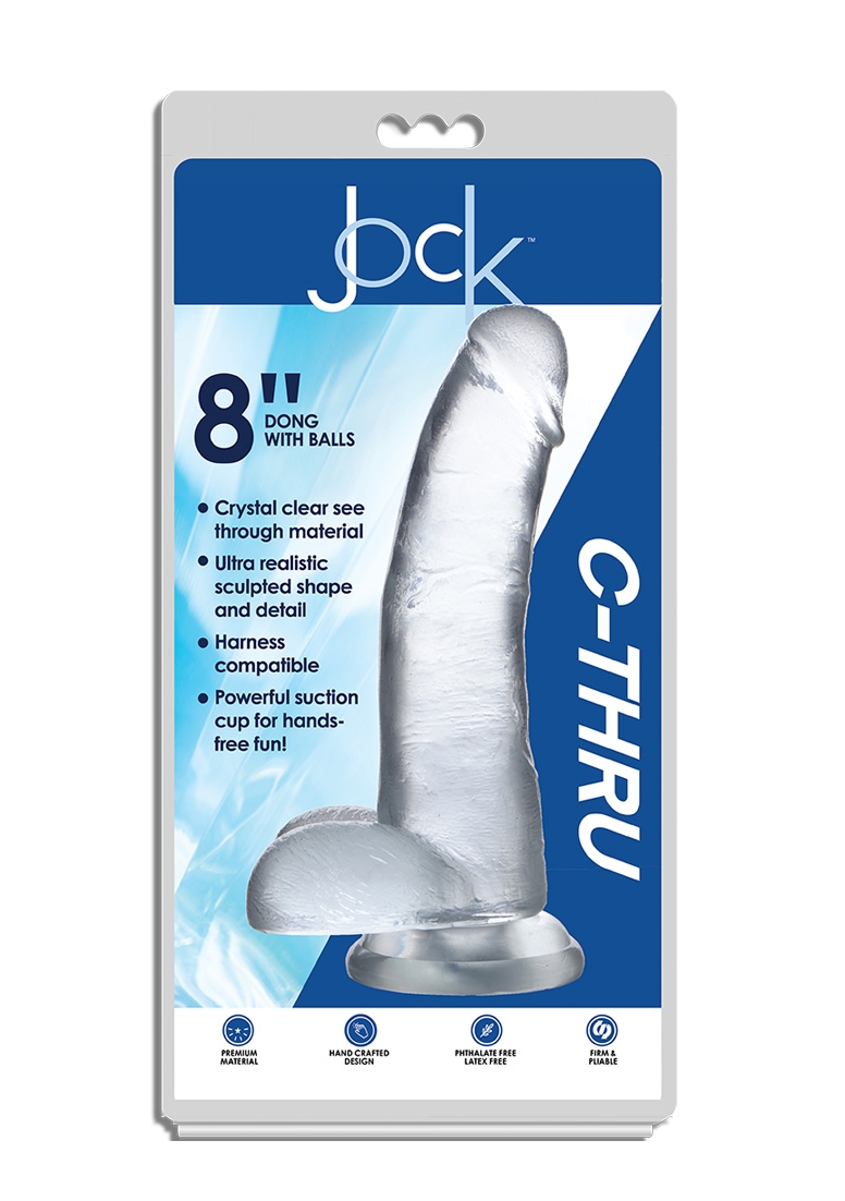 8 Inch C-Thru Dong with Balls - Clear